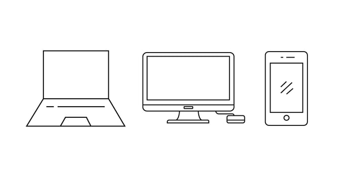 Realistic set of monitor, laptop, tablet, smartphone - Stock Vector illustration