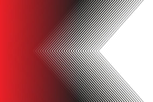 Thin straight line smooth transition from black to red thin arrow shaped background. vector