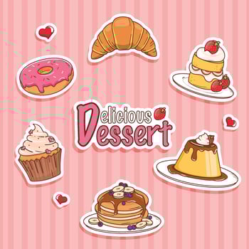 Sticker set of dessert cakes and sweets vector