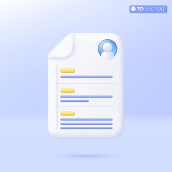 Resume icon symbols. Recruitment agency, Job search, business, job interview, human resources concept. 3D vector isolated illustration design Cartoon pastel Minimal style. For design ux, ui, print ad.