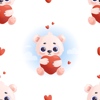 Seamless pattern Cute polar bear with hearts png