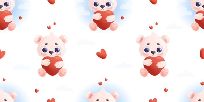 valentine seamless pattern. Cute cartoon polar bear with hearts png