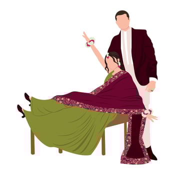 vector cute indian couple cartoon in traditional dress posing for wedding invitation card design