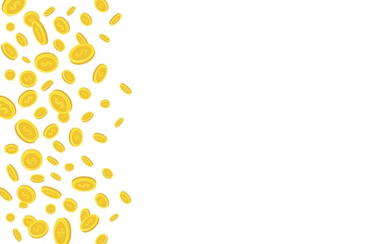 Dollar coins. Falling coins, falling money, flying gold coins, golden rain. vector