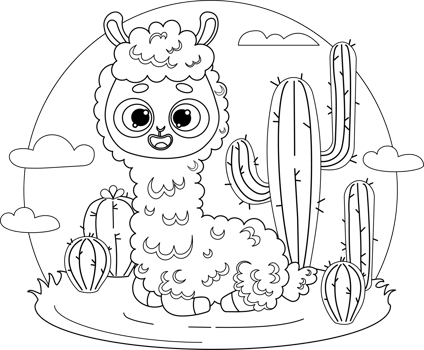 Cute Llama Alpaca. Line drawing png