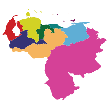 Venezuela map. Map of Venezuela in mains regions in multicolor png