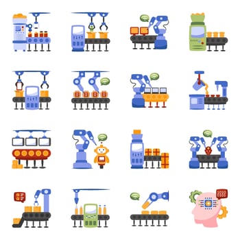 Pack of Production Machines Flat Icons vector