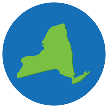 New York state map in globe shape green with blue round circle color. Map of the U.S. state of New York. png