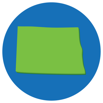 North Dakota map in globe shape green with blue round circle color. Map of North Dakota. USA map png