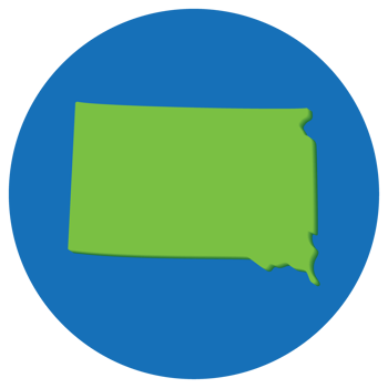 South Dakota state map in globe shape green with blue round circle color. Map of the U.S. state of South Dakota. png