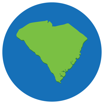 South Carolina state map in globe shape green with blue round circle color. Map of the U.S. state of South Carolina. png