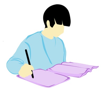 Illustration of a design flat of a boy studying. Perfect for poster elements, presentations, children's books, textbooks vector