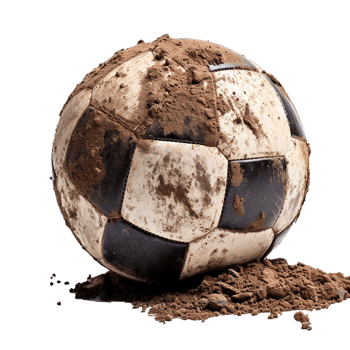 AI generated Soccer ball covered in dirt png isolated on transparent background