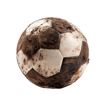 AI generated Soccer ball covered in dirt png isolated on transparent background