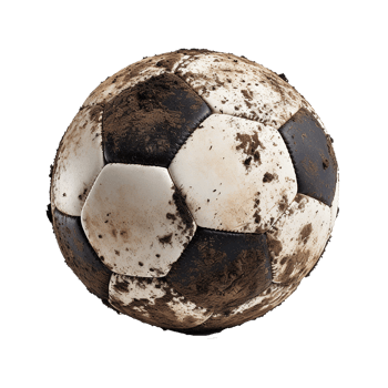AI generated Soccer ball covered in dirt png isolated on transparent background