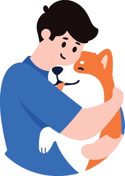 a man hugging his dog in flat style isolated on background vector