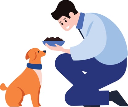 a man feeding his dog in flat style isolated on background vector