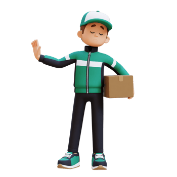 3D Delivery Man Character in Stop Refusal Pose with Parcel Box png