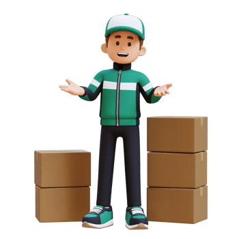 3D Delivery Man Character Communication Pose with Parcel Box png