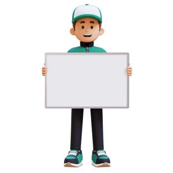 3D Delivery Man Character Holding Empty Placard png
