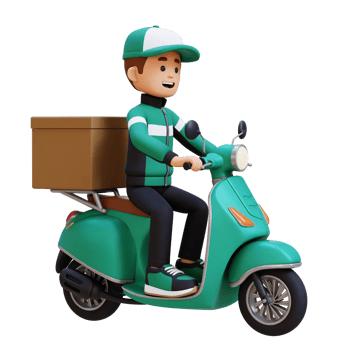 3D Delivery Man Character Deivering Package with a Scooter png