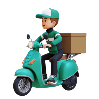 3D Delivery Man Character Deivering Package with a Scooter png