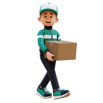 3D Delivery Man Character Walking and Carrying Parcel Box png