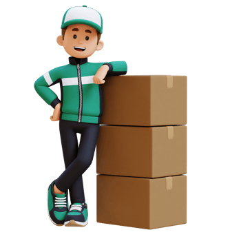 3D Delivery Man Character  Lying on Pile of Box png