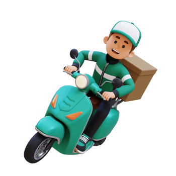 3D Delivery Man Character Deivering Package with a Scooter png