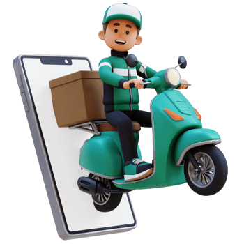 3D Delivery Man Character Deivering Package with a Scooter png