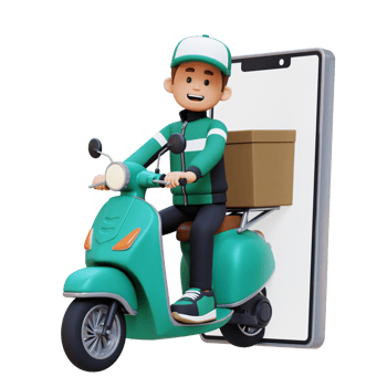 3D Delivery Man Character Deivering Package with a Scooter png