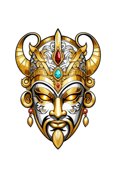 AI generated Viking mask with gold ornaments png
