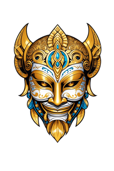 AI generated Viking mask with gold ornaments png