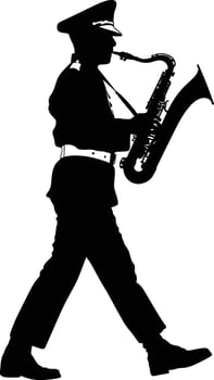 AI generated Silhouette marching band wind instrument player full body black color only vector
