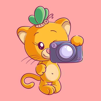 Cute lioness carrying a camera vector