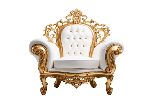 Opulent Armchair in Gold On Transparent Background. png