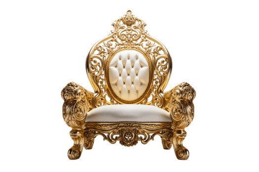 Opulent Armchair in Gold On Transparent Background. png