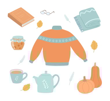 Autumn set, hand drawn elements. Vector hand-drawn illustration in a cute style.