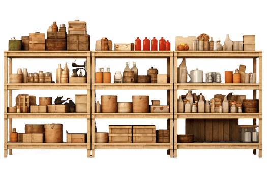 AI generated Warehouse Shelves Loaded with Goods on Transparent Background. png