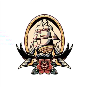 ship tattoo illustration vector design