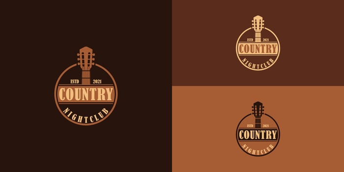 Country Guitar Music Western Vintage Retro Saloon Bar Cowboy logo design presented with multiple background colors. The logo is also suitable for western restaurant and bar logo design inspiration vector