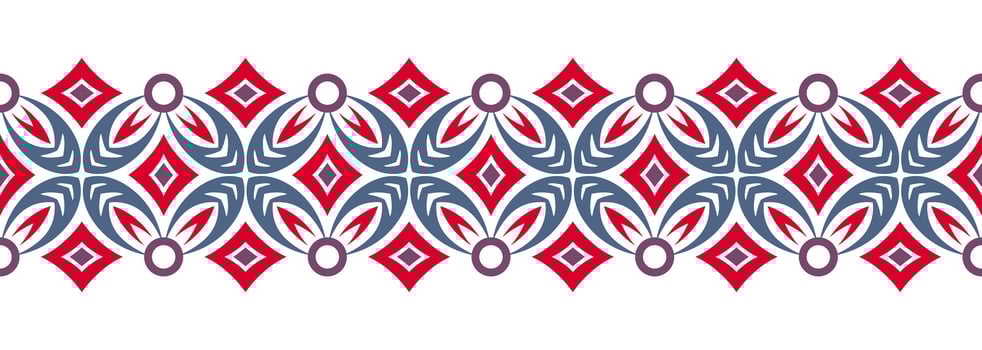 Border line seamless background. Decorative design seamless ornamental mosaic border pattern. Islamic, indian, arabic motifs. Abstract flower. Vector illustration