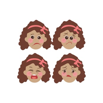 Little girl face expression, set of cartoon vector illustrations isolated on white background. Kid emotion face icons, facial expressions.
