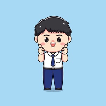 middle school student with good sign cute kawaii boy character vector