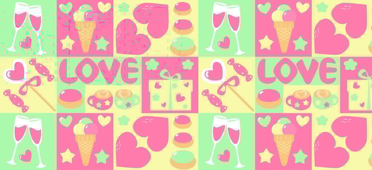 Valentine's day seamless pattern, love heart, vector illustration.