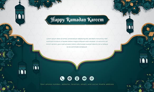 Islamic Background design in green white gold and ornamental hand drawn design for ramadan sale advertisement vector