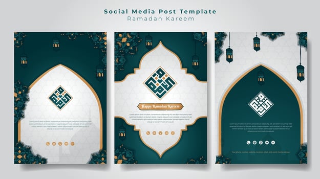 Social media post template with islamic ornamental hand drawn background for ramadan advertising design vector