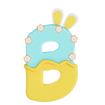 Easter bunny holiday alphabet B with cute decoration on transparent background , 3D Rendering png