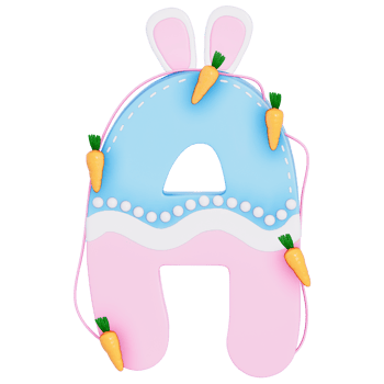 Easter bunny holiday alphabet A with cute decoration on transparent background , 3D Rendering png