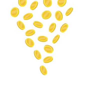 Coins. Falling coins, falling money, flying gold coins, golden rain. vector